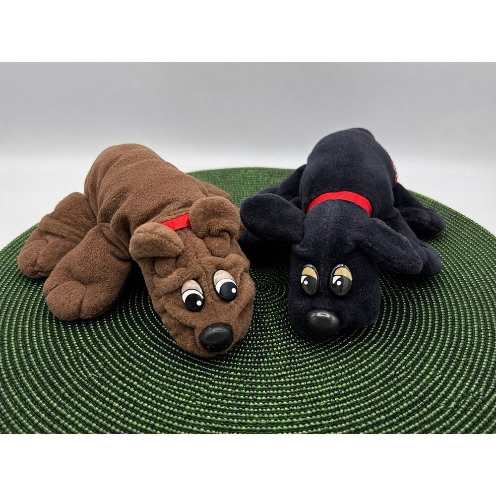 Vintage Tonka Pound Puppies Plush Lot Brown Black Dogs Red Collar 1986 6”-8”